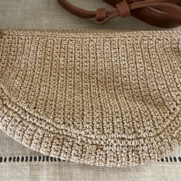 The Sak Half-Moon Woven Crossbody Bag with Brown Leather Strap - Picture 3 of 10